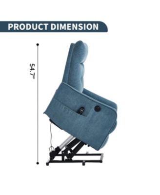 Blue Chenille Power Lift Recliner Chair with Massage, Heat & USB Charging