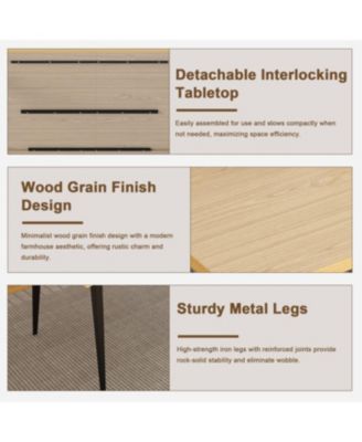 Streamdale 63" Farmhouse Industrial Dining Table Set w/ 4 Beige Chairs, Iron Legs