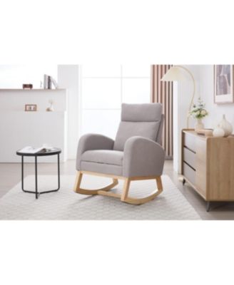 Teddy Fabric Leisure Rocking Chair with Adjustable Footstool, Light Gray