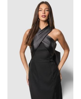 Women's Cross Over Front Bow Back Midi Dress