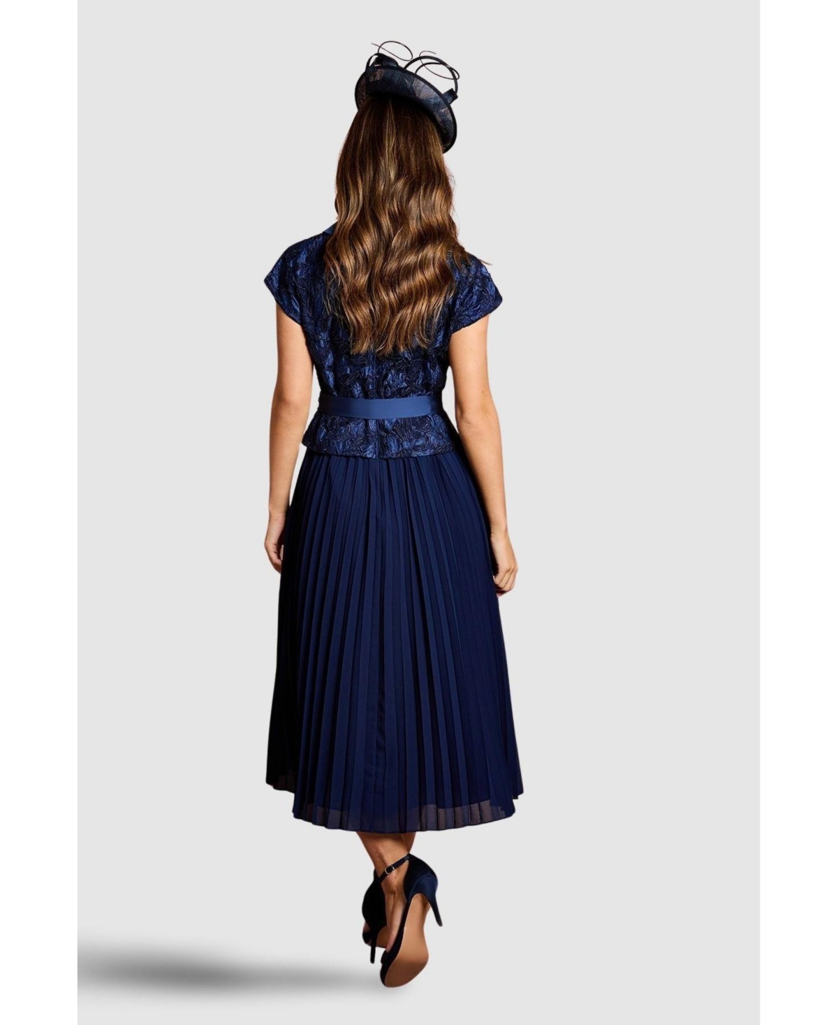 Coast Women's Lace Wrap Top Pleat Tux Midi Dress