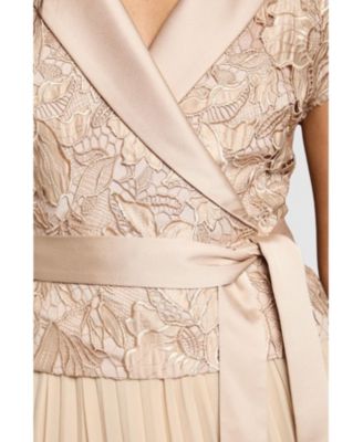 Women's Lace Wrap Top Pleat Tux Midi Dress