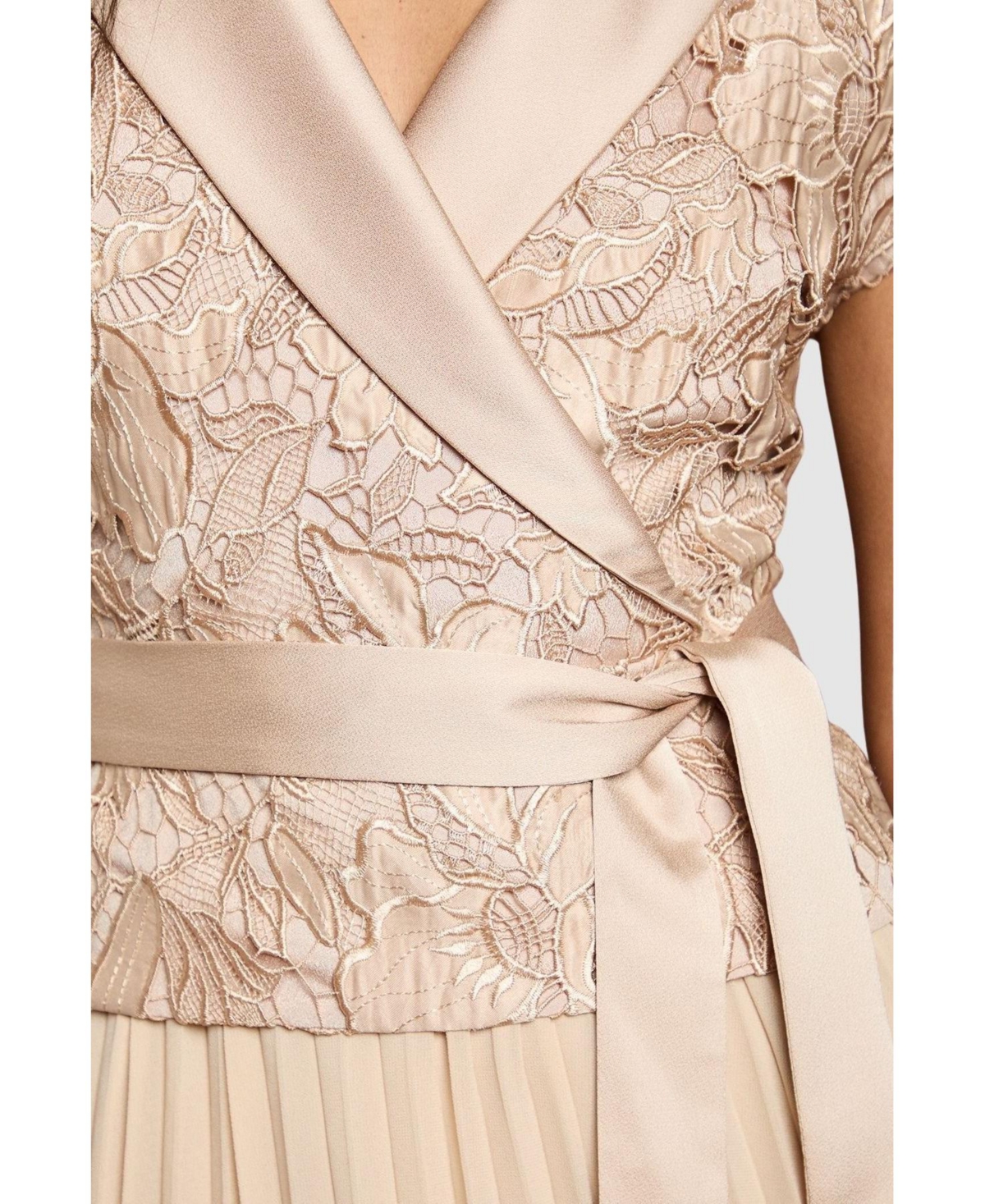 Coast Women's Lace Wrap Top Pleat Tux Midi Dress