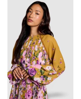 Women's Floral Pleated Georgette Midi Dress