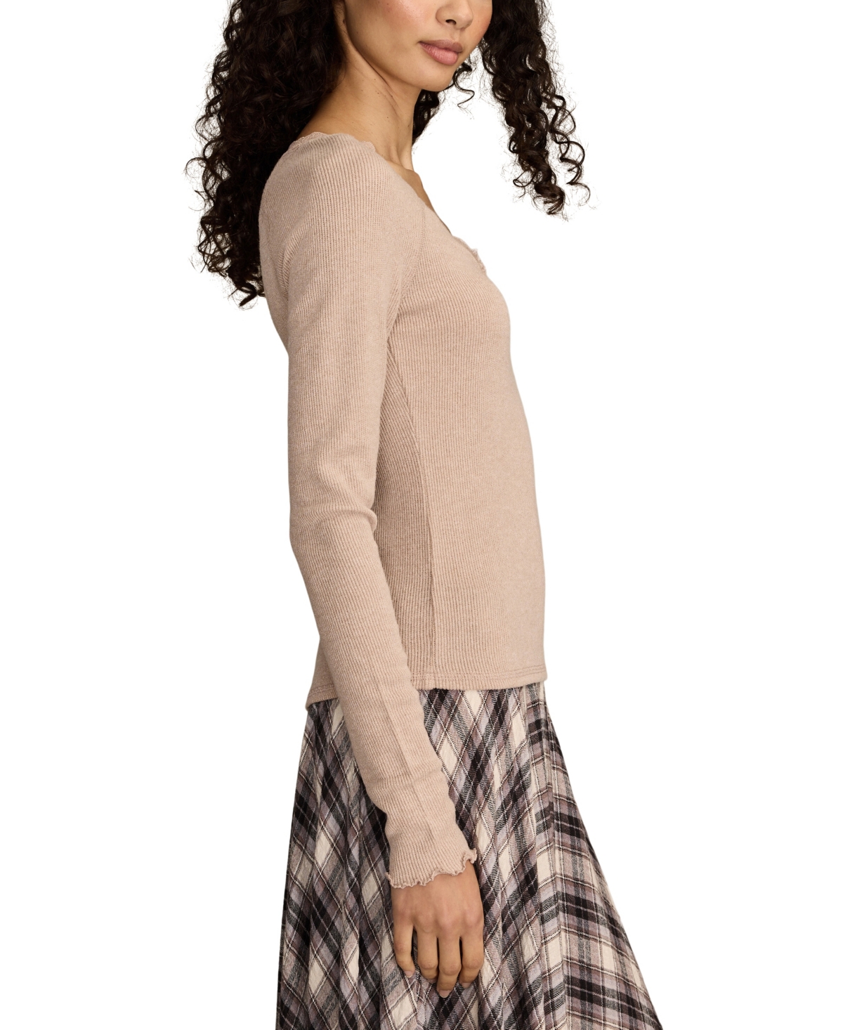 Lucky Brand Women's Lace Trim Henley Top