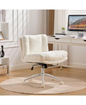 Streamdale Cream Artificial Rabbit Hair Office Chair with Metal Base