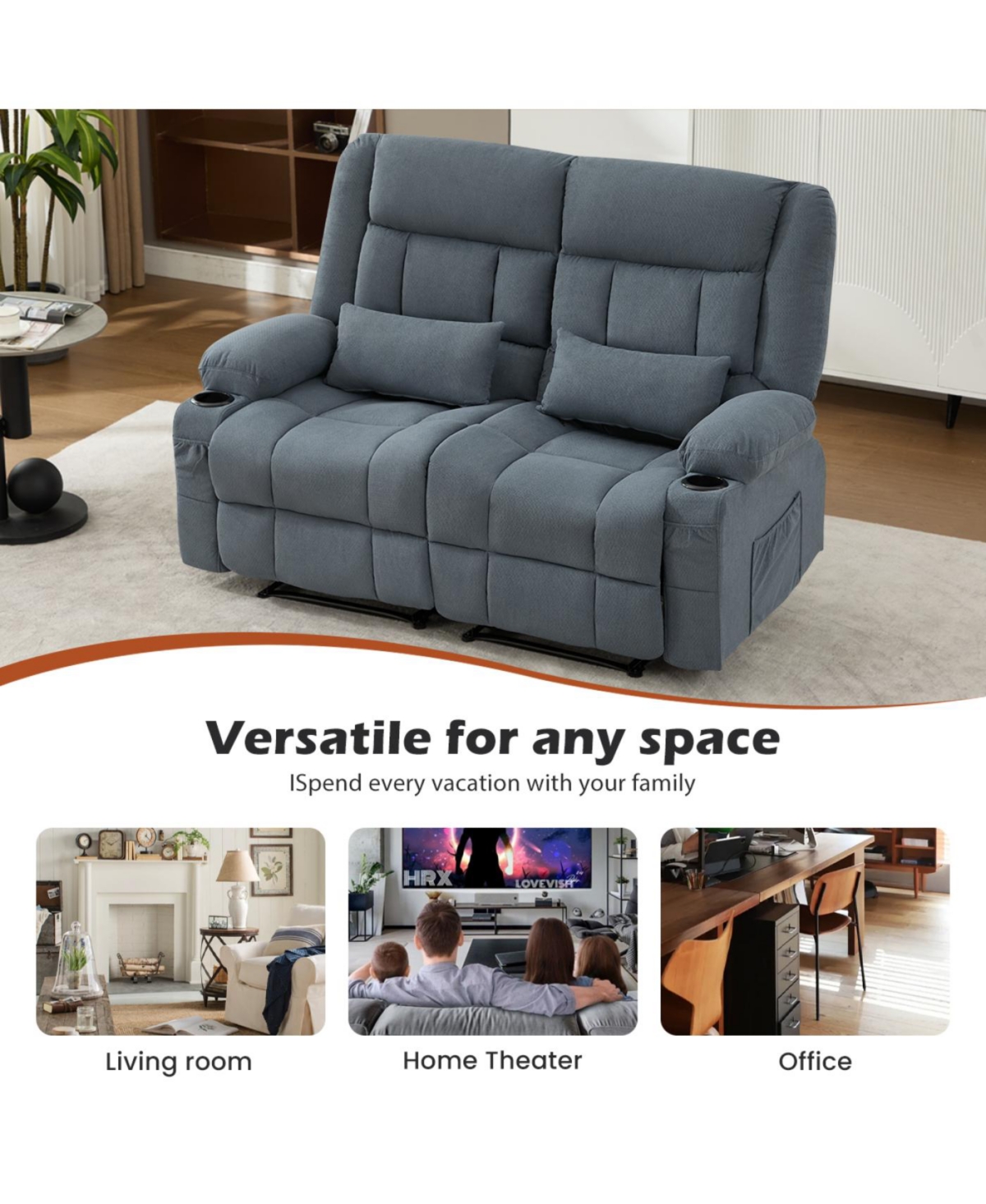 Streamdale Recliner Loveseat with Cup Holders & Side Pocket for Adults