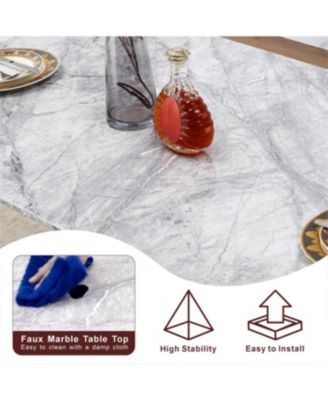 Dining Table for 6, 70" Rectangle Faux Marble w/ Mirrored Stainless Steel Base (Gold, Gray)