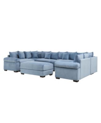 Streamdale Oversized Cloud Modular Sectional Couch with Ottoman, Soft Corduroy, Blue