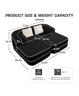 Black Teddy Fabric Boneless Sofa with Double Chaises