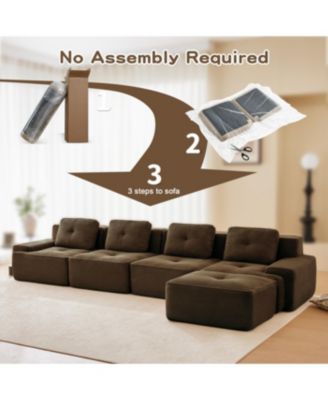 Modern L-Shaped Corduroy Sectional Sofa with Movable Ottoman