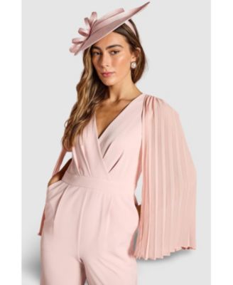 Women's V Neck Pleated Long Sleeve Jumpsuit