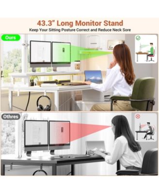 Gaming Desk with Outlets and LED Light, 59'' Reversible Computer Desk with File Drawers & Monitor Stand