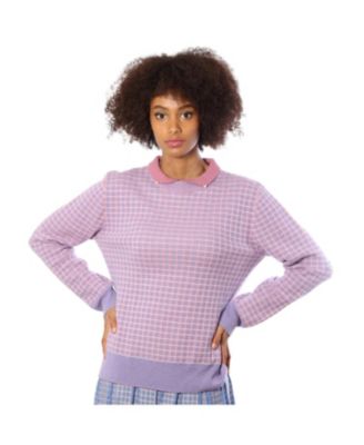 Bellemere Women's New York Merino Tweed Pullover With Pearl Polo Collar Sweater