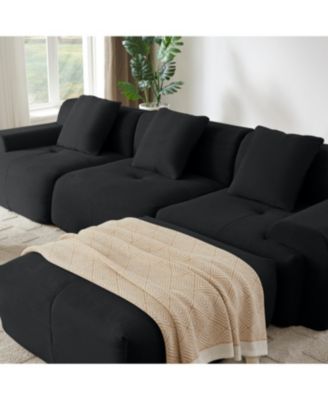 Streamdale Modern L-Shaped Corduroy Sectional Sofa with Movable Ottoman
