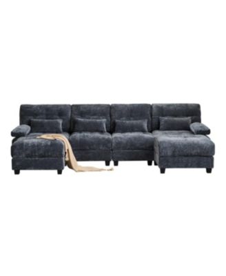 Streamdale 4-Seater Sofa with 2 Ottomans, Adjustable Backrest, 350lb/Seat, Chenille