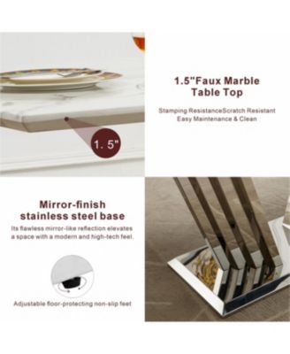 Marble Dining Table for 6, 70" Rectangle Faux Marble Kitchen Table with Stainless Steel Base