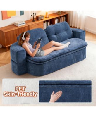 Streamdale Modern Floor Sofa with 2 Pillows, Convertible Corduroy Sleeper Sofa Bed