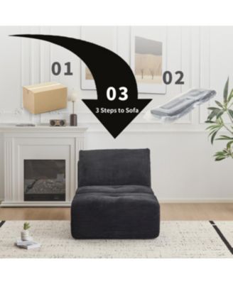 Streamdale Modern Memory Foam Single Chaise Longue Sofa, Pet-Friendly Corduroy, Black