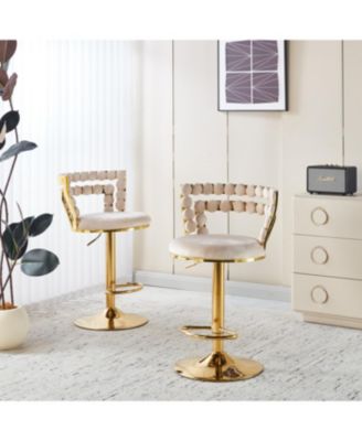 Modern Gold Bar Table Set with 2 Adjustable Stools