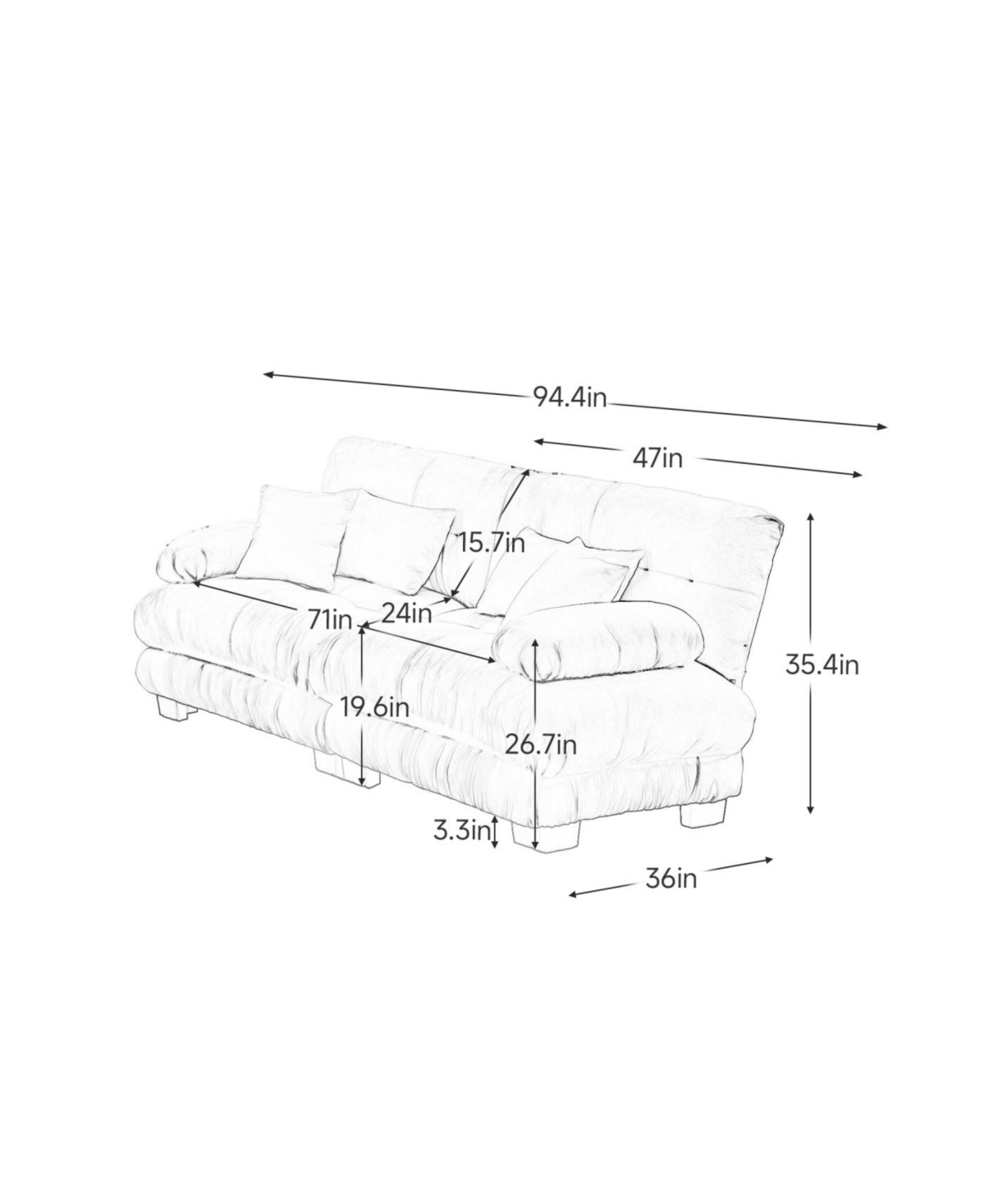 Streamdale Furniture Streamdale Cloud Couch 2 Seater Sofa, Chenille White with Lumbar & Throw Pillows