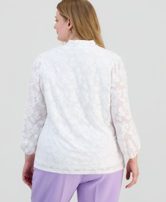 Plus Size Burnout Floral V-Neck Blouse