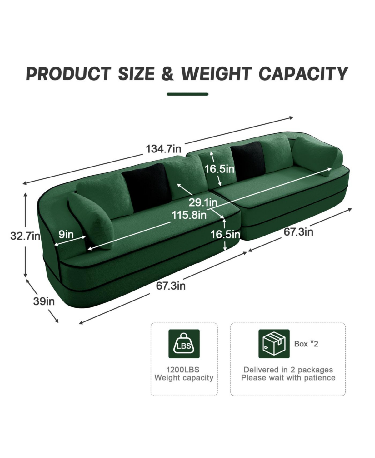 Streamdale Furniture Streamdale Green 4-Seat Teddy Fabric Sofa with High Density Sponge - No Assembly Required