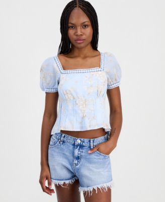 Juniors' Lace-Trim Pleated Babydoll Top