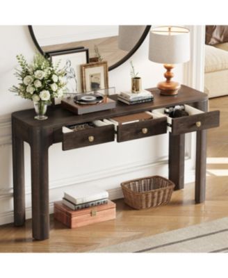 Streamdale Rustic Console Table with Curved Corners, 3 Drawers