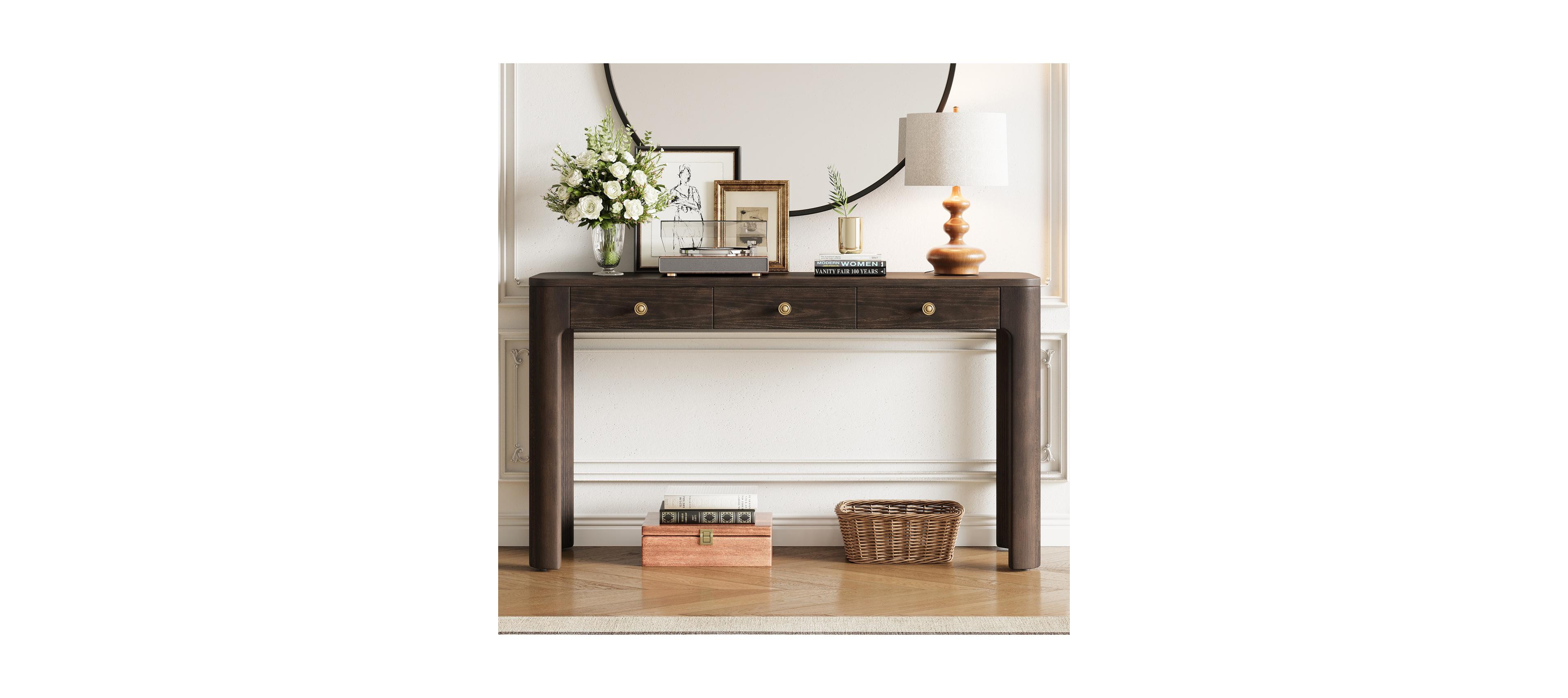 Streamdale Furniture Rustic Console Table with Curved Corners, 3 Drawers