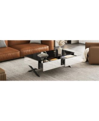Streamdale Rectangular Black High Gloss Coffee Table with Storage - 47.3