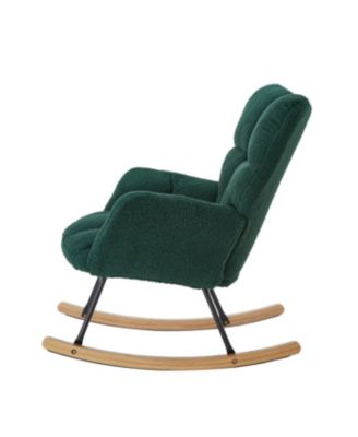 Glider Chair for Living Room Teddy Fabric Rocking Chair with Metal Frame Green