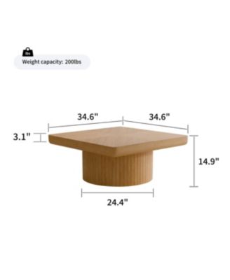 Streamdale 34.6" Square Coffee Table, Modern Wood Veneer Top with Parquet Pattern & Cylindrical Base