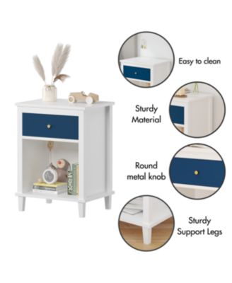 Streamdale Wooden Nightstand with Drawer and Shelf for Kids and Adults, Navy+Golden Handle