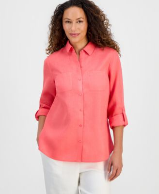 Petite 100% Linen Button-Front Shirt, Created for Macy's