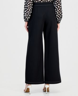 Women's Topstitch-Trim Wide-Leg Pants