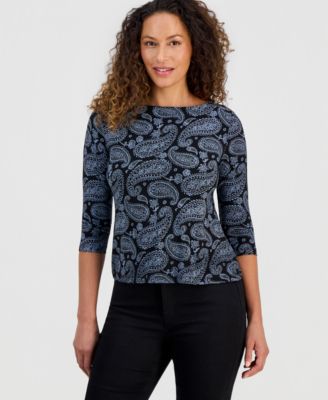 Petite Printed Boat-Neck Top