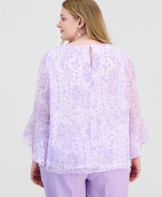 Plus Size Printed Ruffled-Sleeve Blouse