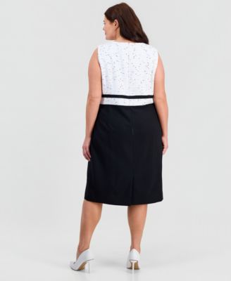 Plus Size Sleeveless Mixed-Media Sheath Dress