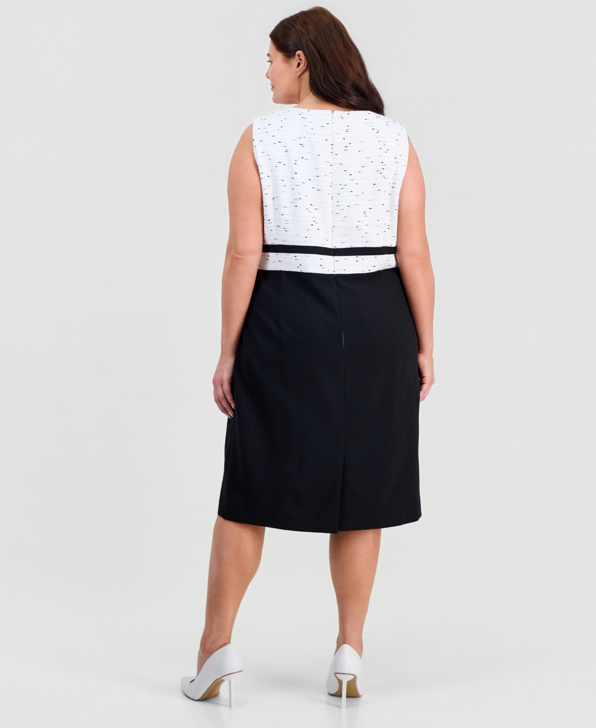 Kasper Plus Sleeveless Mixed-Media Sheath Dress
