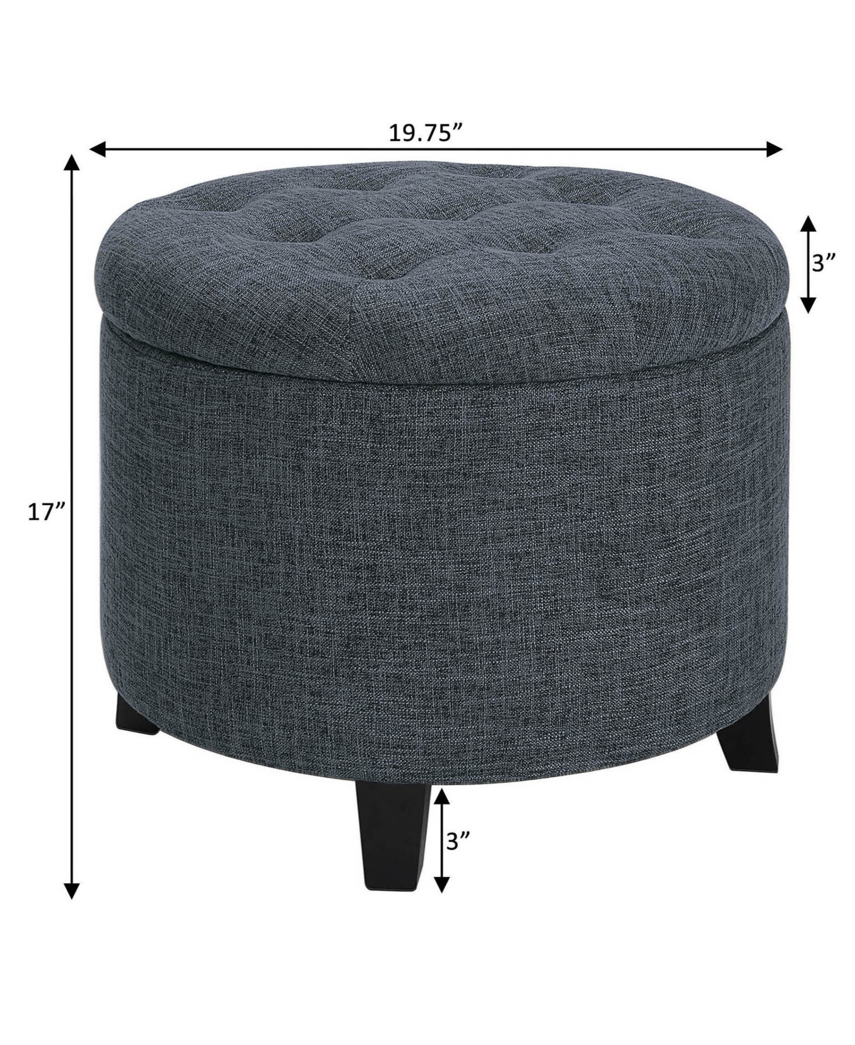 Convenience Concepts 17" Plywood Round Storage Ottoman