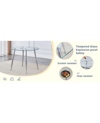  Glass Dining Table Set with 4 Black PU Chairs