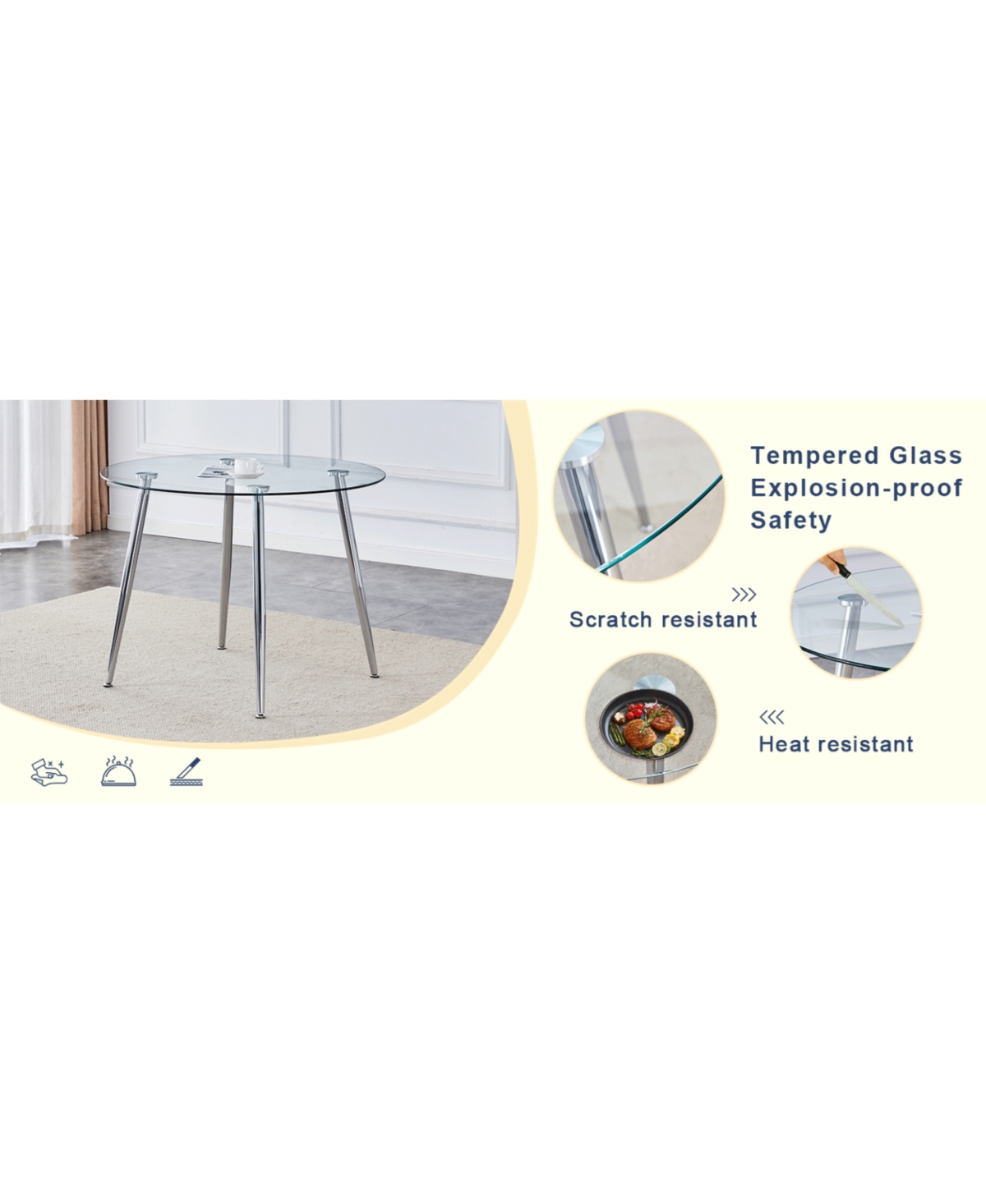 Streamdale Furniture Glass Dining Table Set with 4 Black Pu Chairs