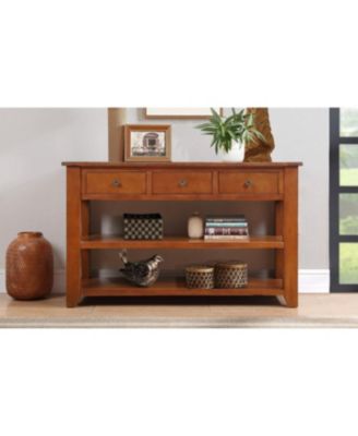 48" Solid Pine Wood Console Table with 3 Drawers & 2 Shelves (Brown)
