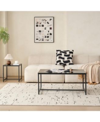 Black Glass CoffeeTable, Small Tea Table, Glass with Metal Legs Sofa Table