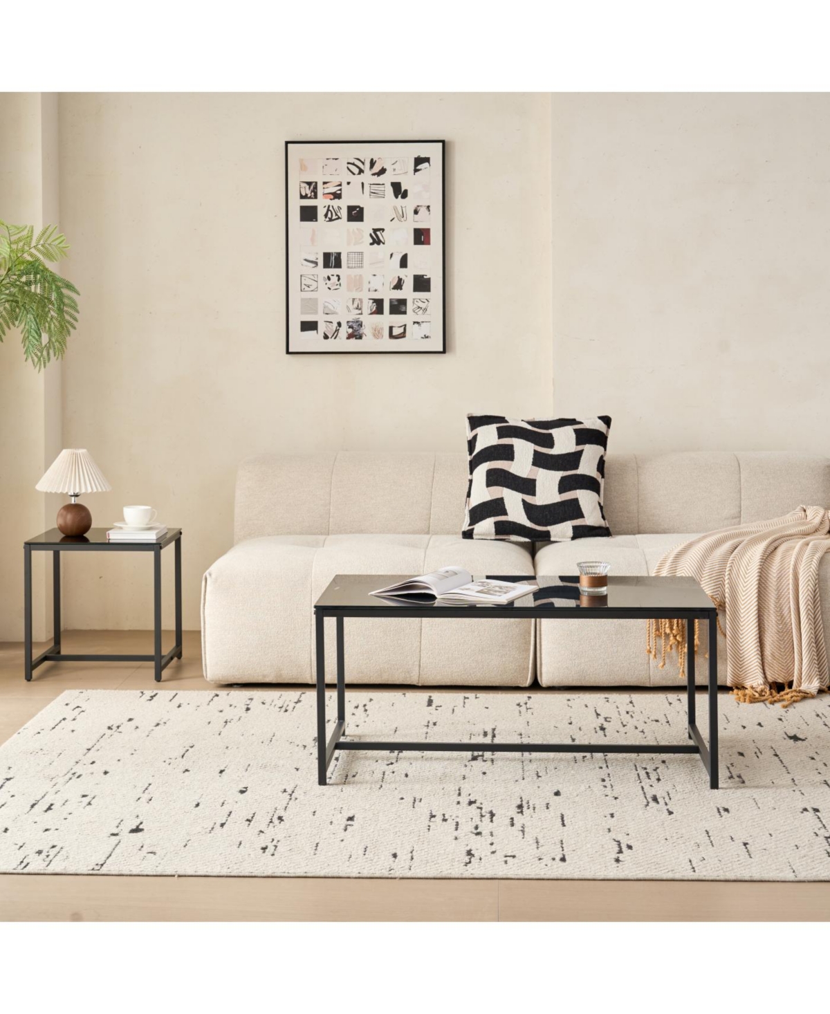 Streamdale Furniture Black Glass CoffeeTable, Small Tea Table, Glass with Metal Legs Sofa Table