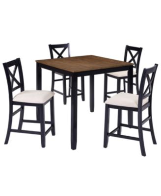 5-Piece Counter Height Dining Table Set with 4 Chairs, Black & Oak
