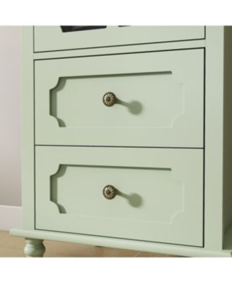 Minimalist Mint Green Buffet Cabinet with Glass Doors & Double Drawer