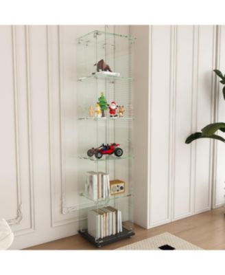  Premium 5-Tier Glass Display Case with 5 LED Modes, Single Door Bookshelf