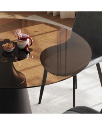 35" Round Dining Table & 4 Chairs Set - Mid-Century Modern Glass Top
